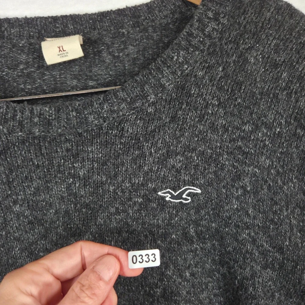 Hollister Mens Crewneck Sweater XL Charcoal Gray Marl Knit Pullover 3C0772